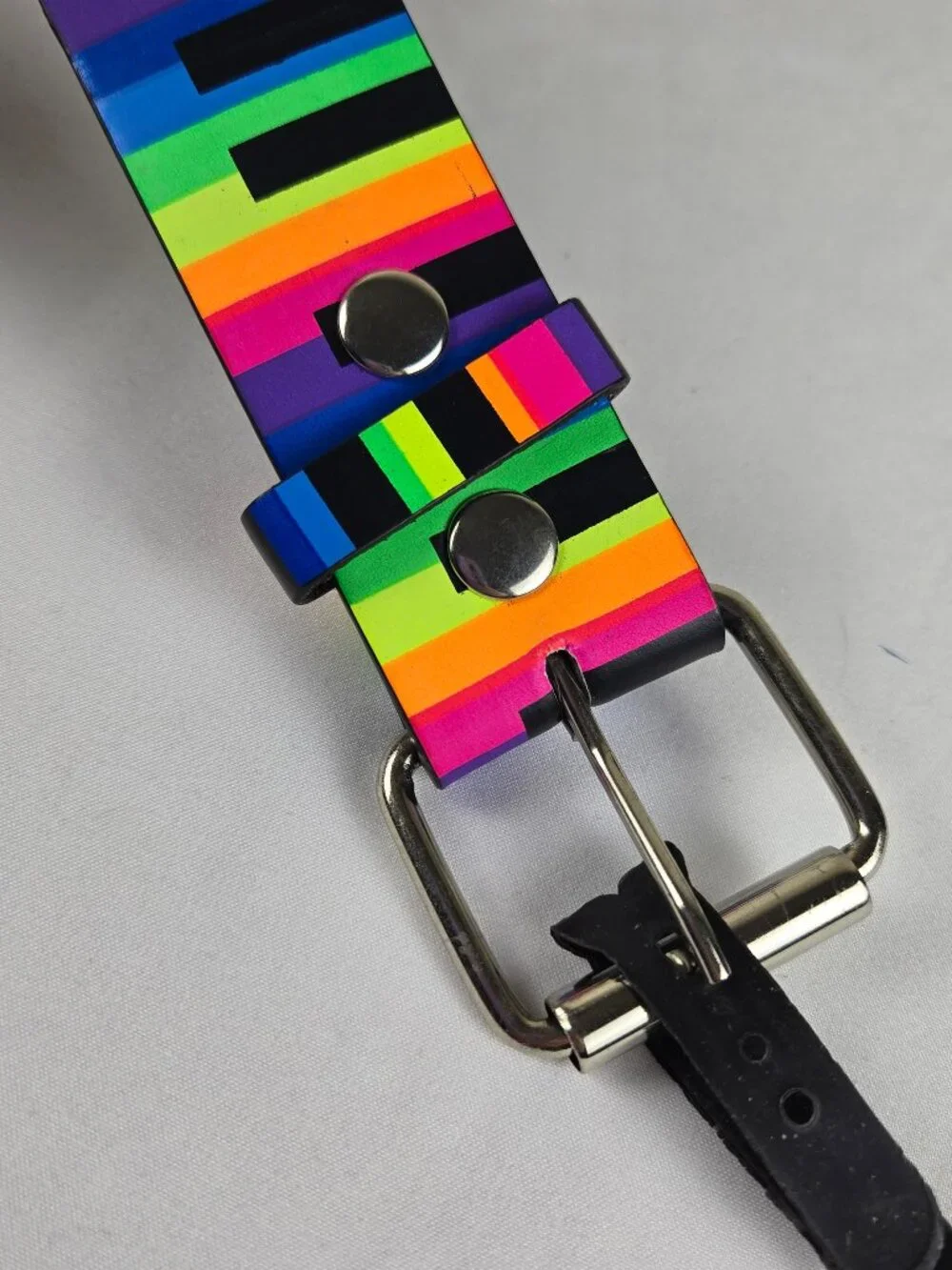 Colorful Rainbow Piano Key Leather Belt Silver Hardware Unisex NWOT Casual Pride